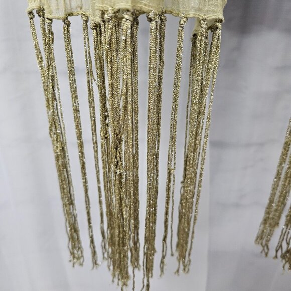 Green Boho Sheer Beaded Embroidered Shimmery Fringed Scarf - Picture 9 of 12